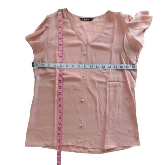Shein Blouse Womens Small Pink Button Front Top Pullover Short Sleeve V-Neck - Picture 9 of 9